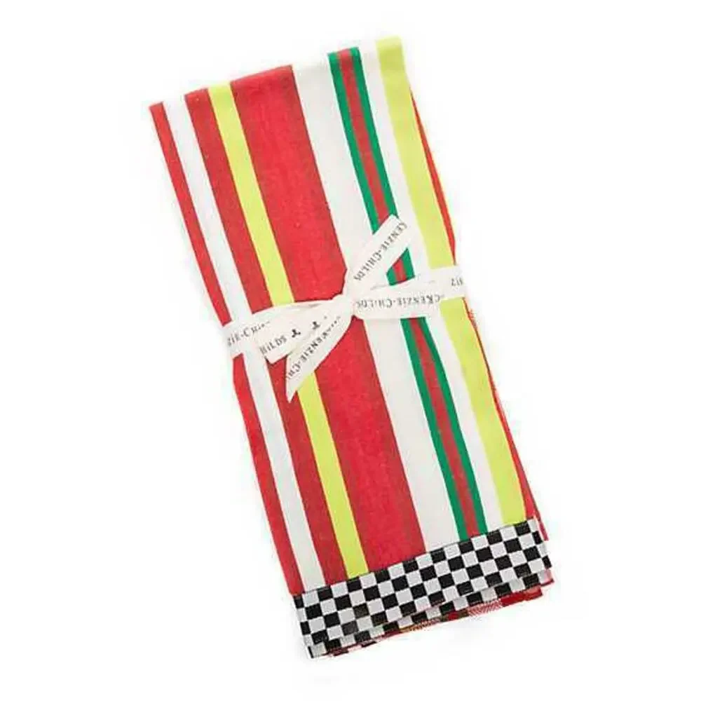 Brand New Mackenzie Childs Jolly Woven Dish Towels - Set of 3 Christmas Holiday
